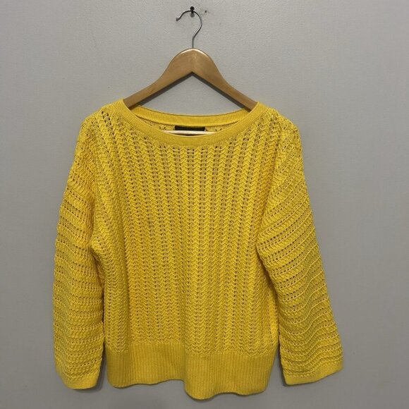 St John Collection Yellow Knit Sweater Women L 100% Cotton Pullover Long Sleeve - Picture 4 of 9